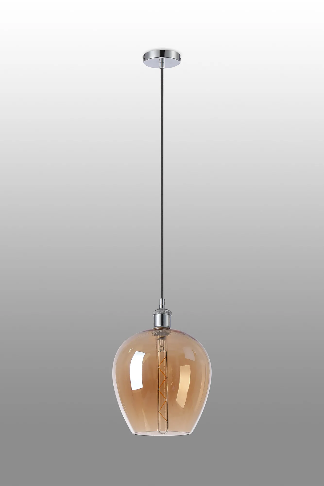 Cawdor Single Pendant, 1 Light E27, Polished Chrome/Black/Amber Wine Glass DK1106  Deco Cawdor